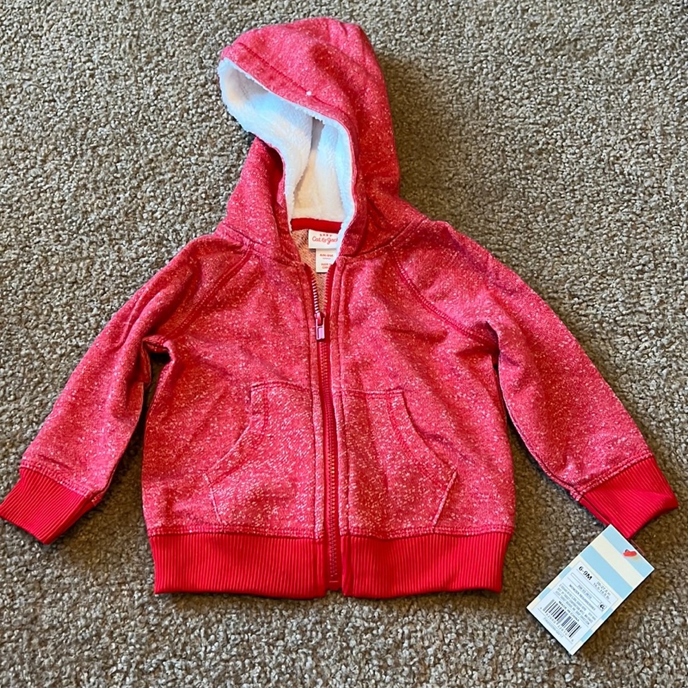 Cat & Jack BNWT red zip up fleece hoodie.  6-9 month